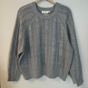 RD Style Gray Cable Knit Sweater M Crew Neck Pullover Chunky Textured EUC